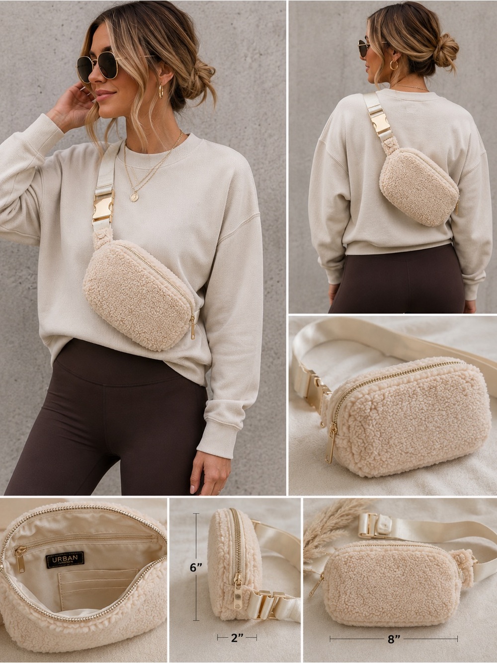 Urban Expressions Cream Sherpa Belt Bag Crossbody Fanny Pack